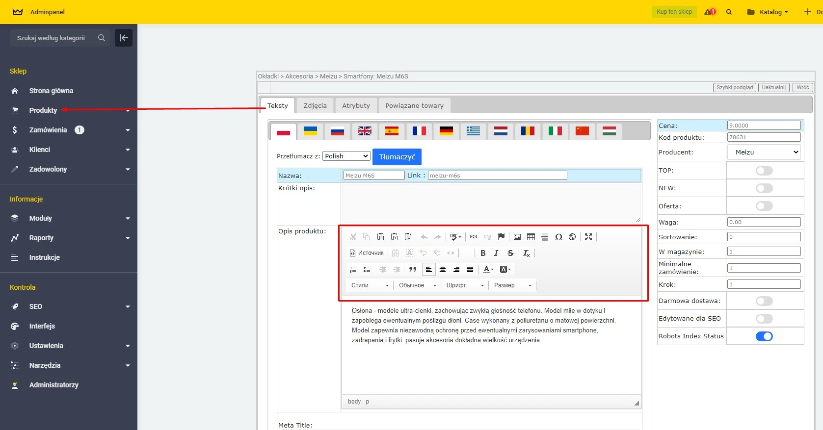 Edytor tekstu do opisu produktów, kategorii, itp. - 1